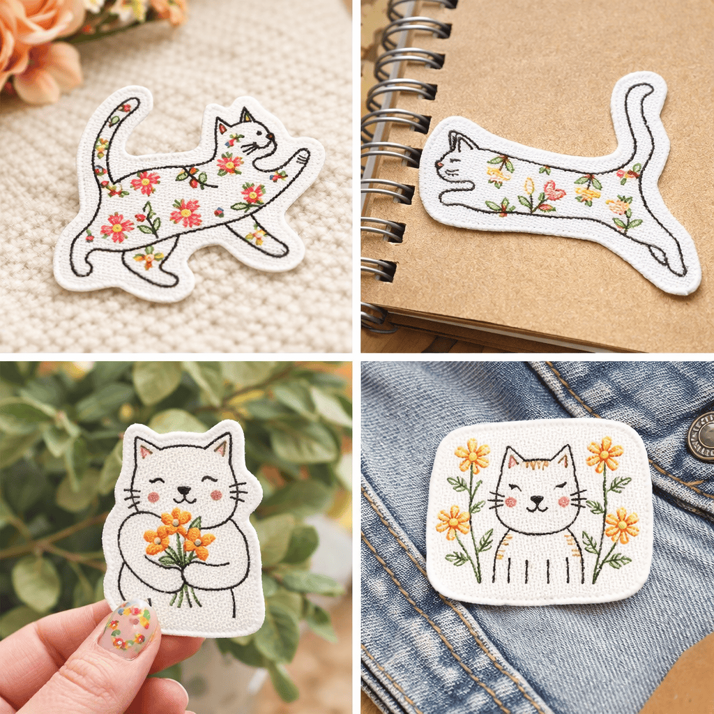 Stickmuster für süße Katzenmotive | Stickmuster für ein florales Kätzchen | Auswaschbarer Stickvlies - image 4