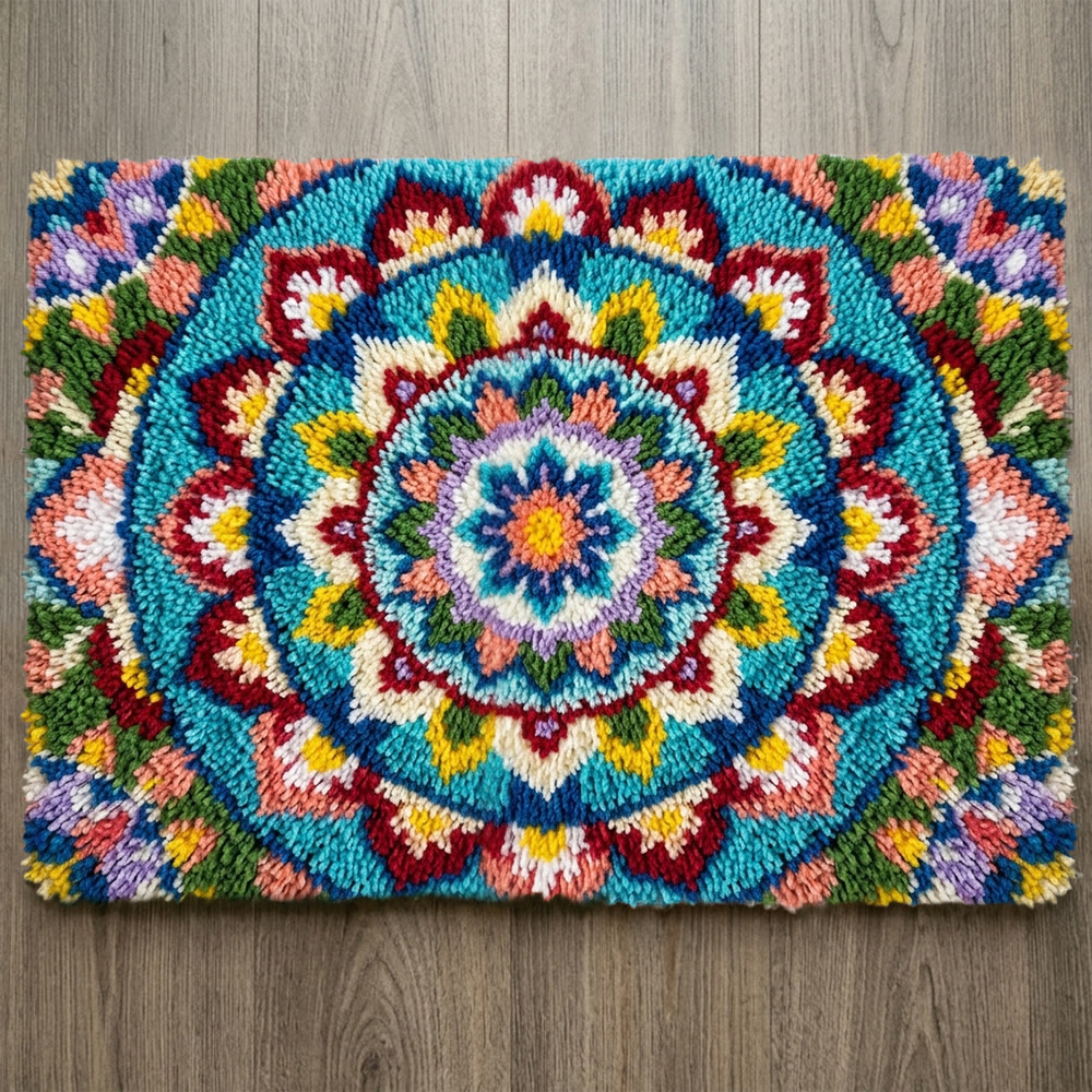 Rubbyoo Knüpfteppich-Set – Mandala-Design | DIY-Teppich für Anfänger | Handgefertigte Outdoor-Matte - 75 × 50 cm - image 1