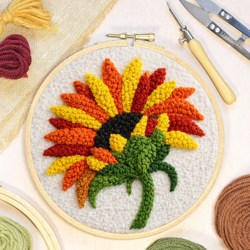 Abstraktes Sonnenblumen-Punch-Needle-Set – Atemberaubendes Garnhandwerk | Perfekte Wanddekoration - image 4