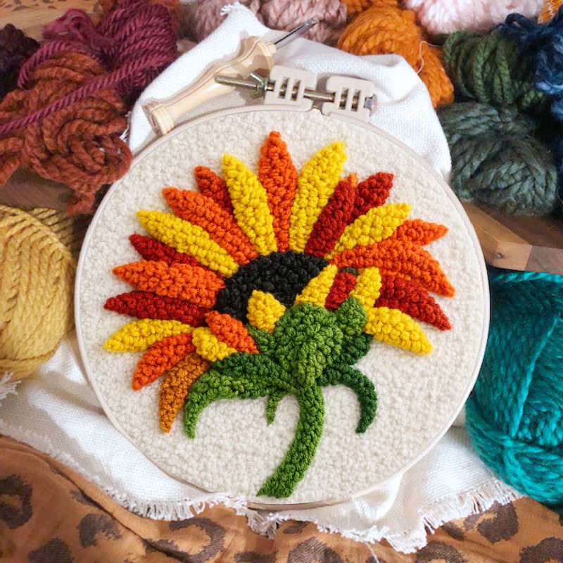 Abstraktes Sonnenblumen-Punch-Needle-Set – Atemberaubendes Garnhandwerk | Perfekte Wanddekoration - image 2