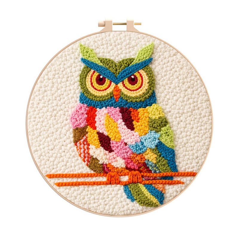 Buntes Eulen-Punch-Needle-Set – Handgefertigte Kunstprojekte | Hübsche Tier-Dekoration für Zuhause - 8-Zoll-Reifenset - image 1
