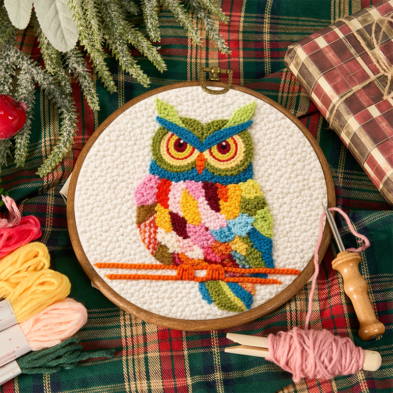 Buntes Eulen-Punch-Needle-Set – Handgefertigte Kunstprojekte | Hübsche Tier-Dekoration für Zuhause - image 4