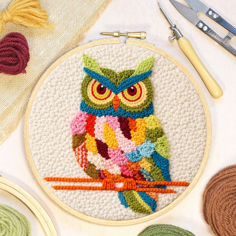 Buntes Eulen-Punch-Needle-Set – Handgefertigte Kunstprojekte | Hübsche Tier-Dekoration für Zuhause - image 3