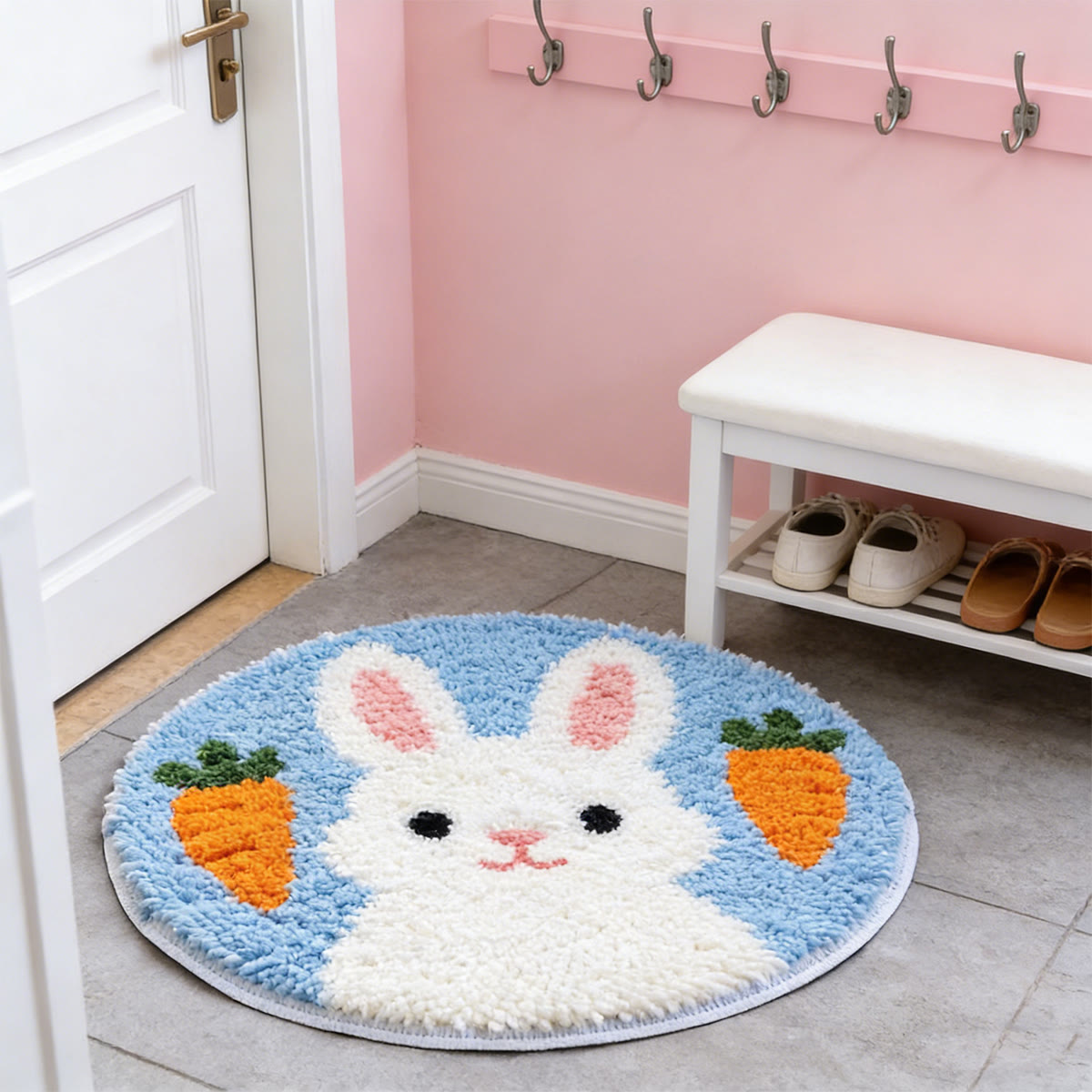 Rubbyoo Knüpfteppich-Set – Hase mit Karotte | Bodendekoration für Zuhause | Perfektes Weihnachtsgeschenk - image 2