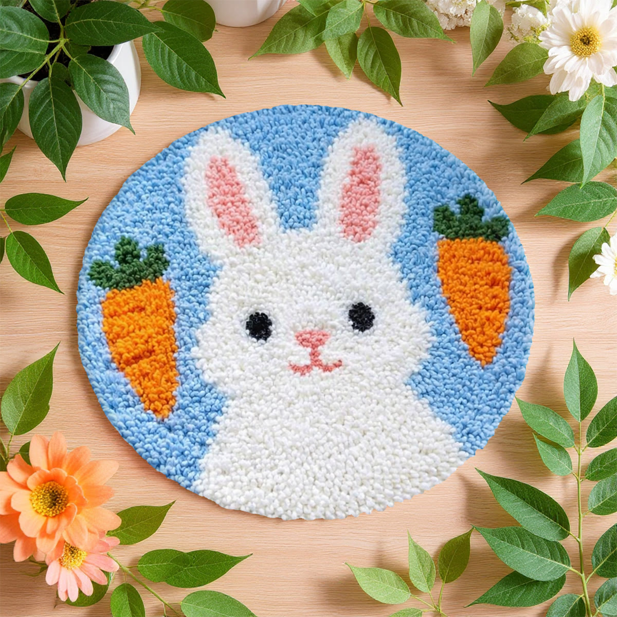 Rubbyoo Knüpfteppich-Set – Hase mit Karotte | Bodendekoration für Zuhause | Perfektes Weihnachtsgeschenk - image 8