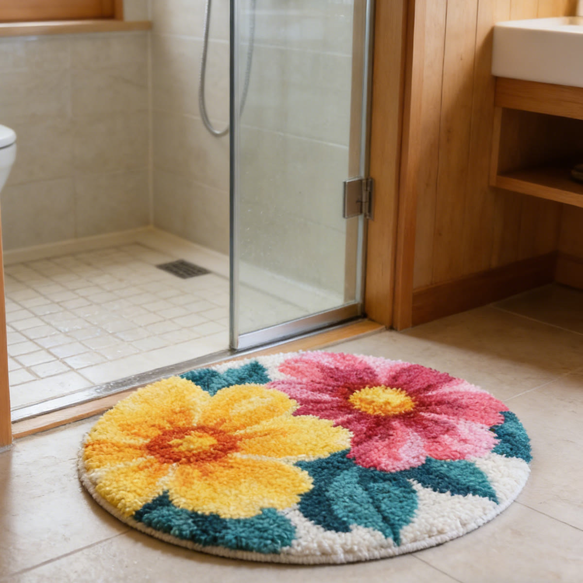 Rubbyoo Knüpfteppich-Set – Leuchtende Blumen | Bunte Fußmatte | Ästhetische Raumdekoration - image 2