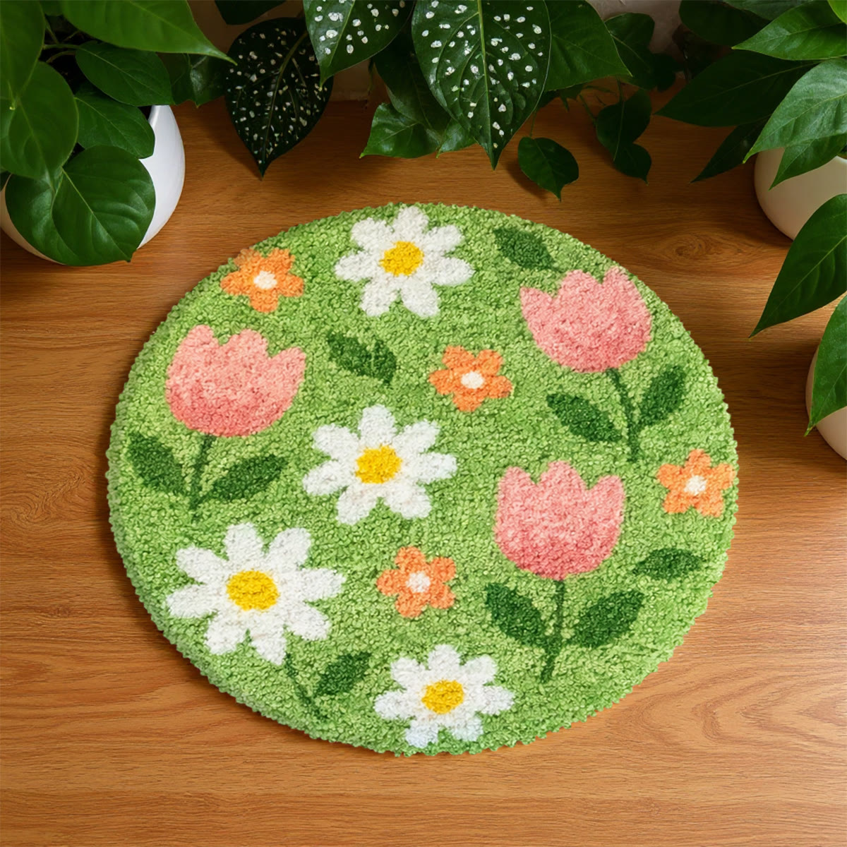 Rubbyoo Knüpfteppich-Set – Strahlende Tulpe | Handgefertigte Blumenkunst | Kreative Wohndekoration - 48×48cm - image 1