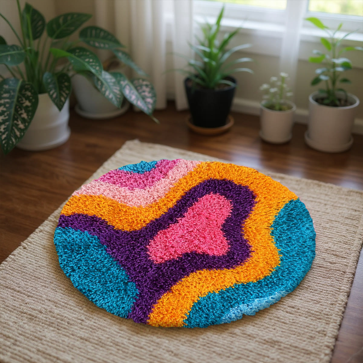 Rubbyoo Knüpfteppich-Set – Psychedelisches Design | Farbenfrohe Handarbeit | Dekorative Fußmatte - image 6