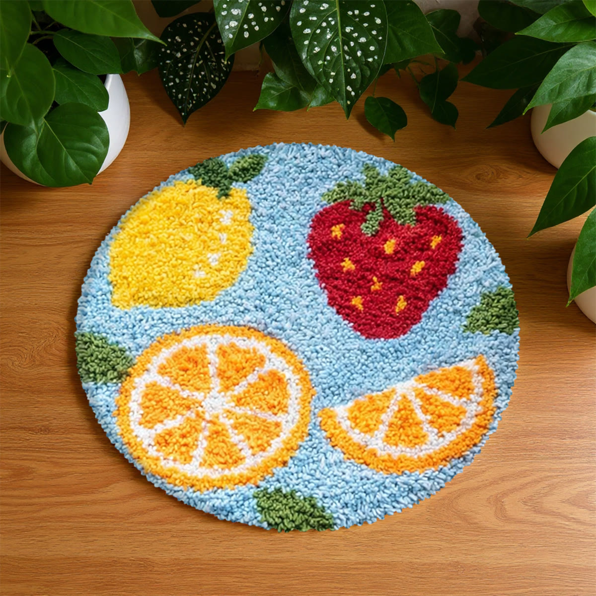 Rubbyoo Knüpfteppich-Set – Buntes Obst | Handarbeit für Anfänger | DIY-Geburtstagsgeschenk - 48×48cm - image 1