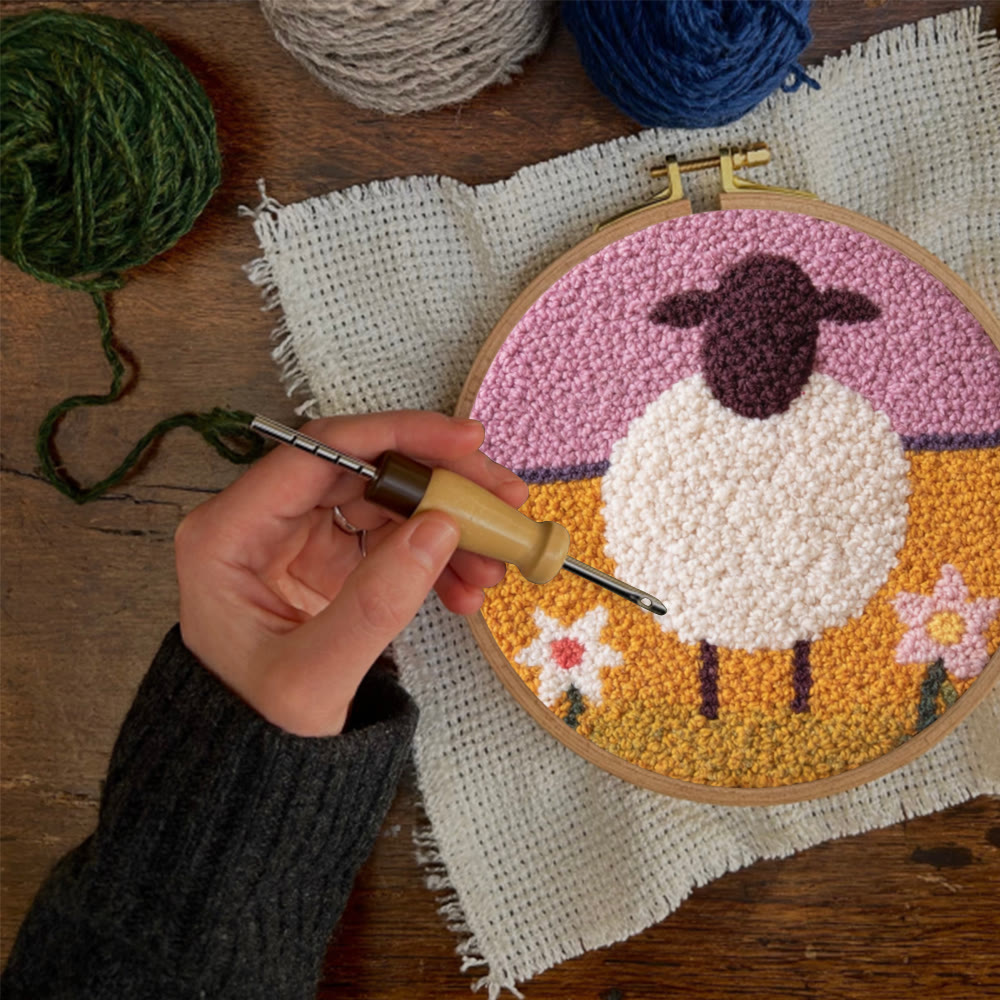 Hübsches Schaf-Punch-Needle-Set – DIY-Tierdesign | Wanddekoration - image 3