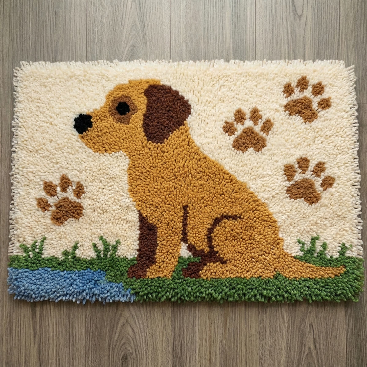 Rubbyoo Knüpfteppich-Set – Golden-Retriever-Welpe | Einzigartige Handarbeit | Ideal als Einzugsgeschenk - 75 × 50 cm - image 1