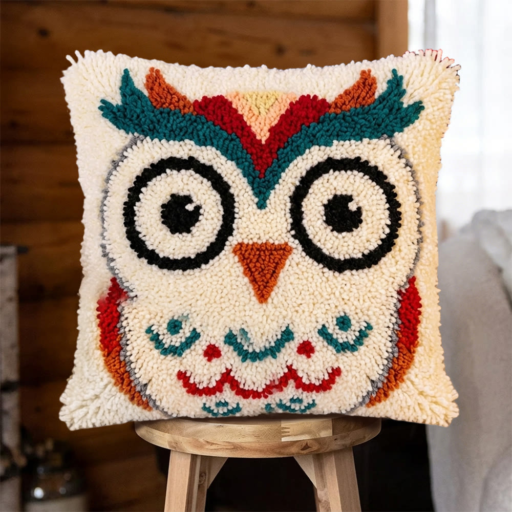 Rubbyoo Knüpfkissen-Set – Vintage-Eule | Handgefertigter Kissenbezug | Personalisierte Sofadekoration - 43 x 43 cm - image 1