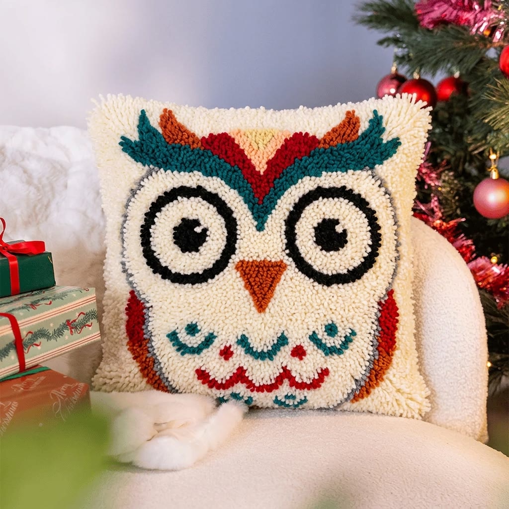 Rubbyoo Knüpfkissen-Set – Vintage-Eule | Handgefertigter Kissenbezug | Personalisierte Sofadekoration - image 2