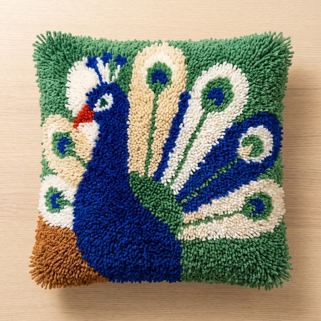 Rubbyoo Knüpfkissen-Set – Eleganter Pfau | Sofakissenbezug | Gestepptes Wohnaccessoire - image 5