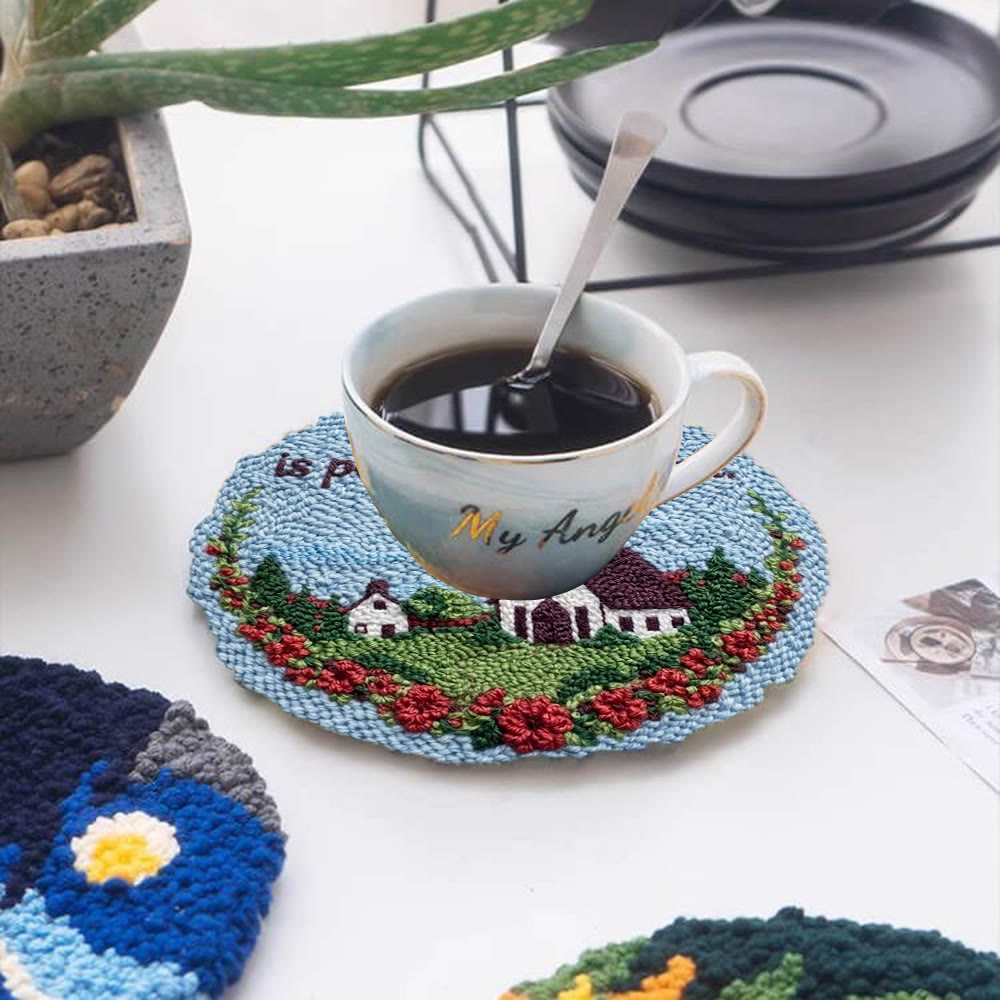 Ruhige ländliche Kleinstadt mit blauem Himmel – Punch-Needle-Set – Wunderschöner Wandbehang | Ideal für DIY-Bastelfreunde - image 12