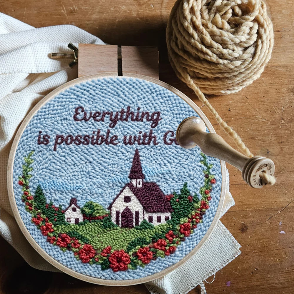 Ruhige ländliche Kleinstadt mit blauem Himmel – Punch-Needle-Set – Wunderschöner Wandbehang | Ideal für DIY-Bastelfreunde - image 8