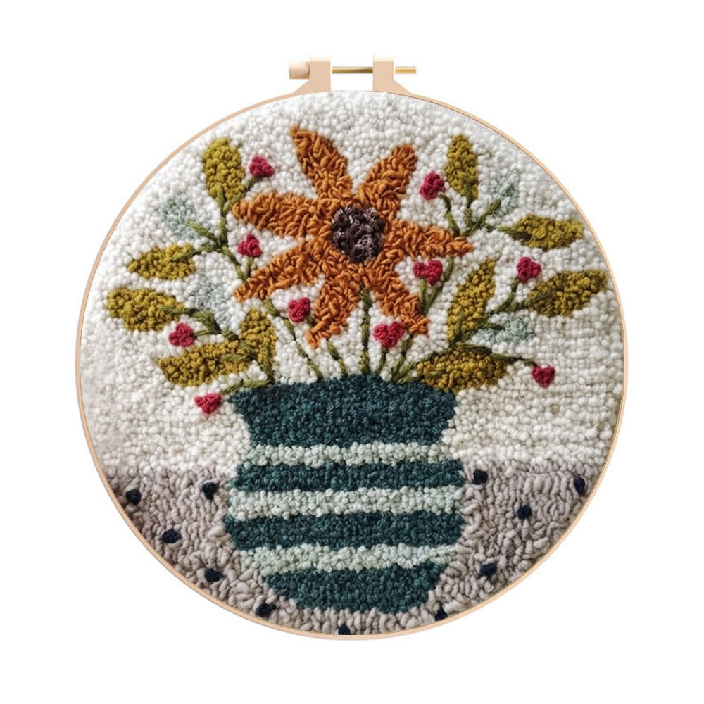 Wunderschöner Blumenstrauß in Vase – Punch-Needle-Set – Exquisite Wanddekoration | Ideal für handgemachte Geschenke - 8-Zoll-Reifenset - image 1