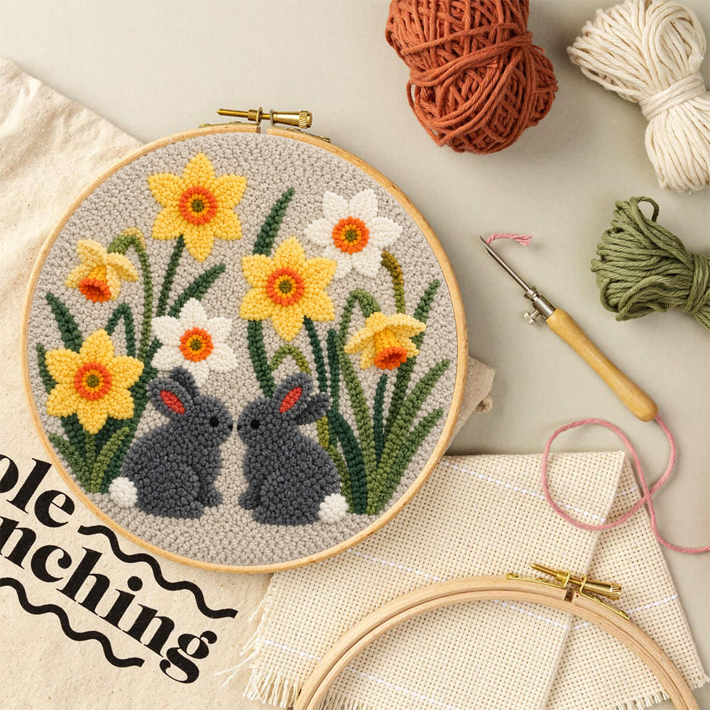 Narzisse und Hase Punch Needle Set – Florale Handstickerei im Stickrahmen | DIY-Kinderzimmerdeko - image 7