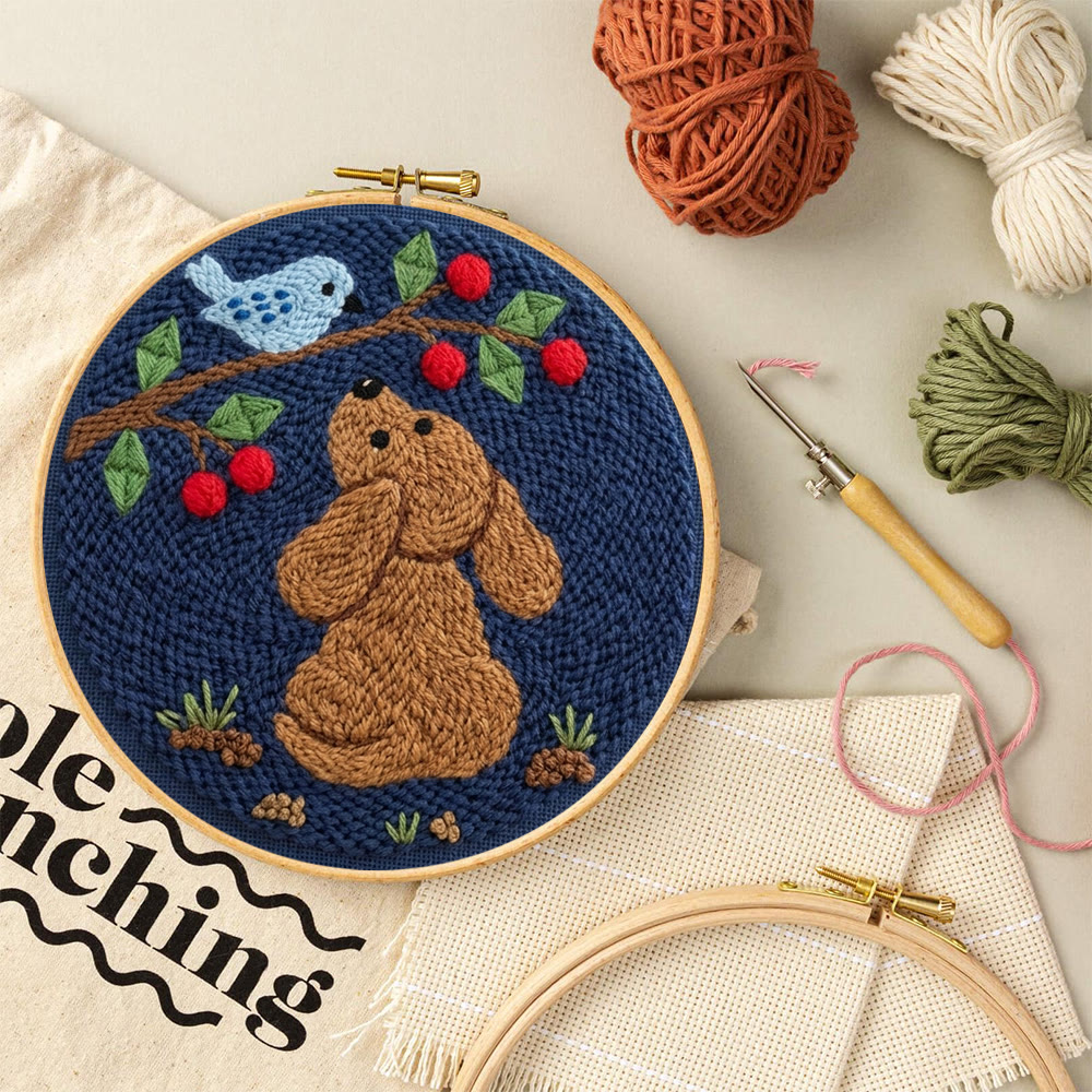 Niedliches Punch-Needle-Set mit Hund und Blaumeise – Gemütliche Wohndekoration | Personalisiertes Geschenk für Bastler - image 2