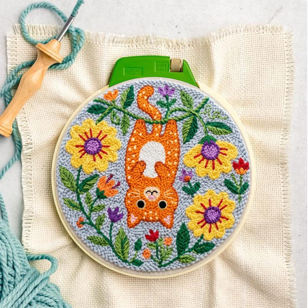 Naughty Cat Punch Needle Kit - Adorable Animal Art | Diy Wall Hanging  - image 4