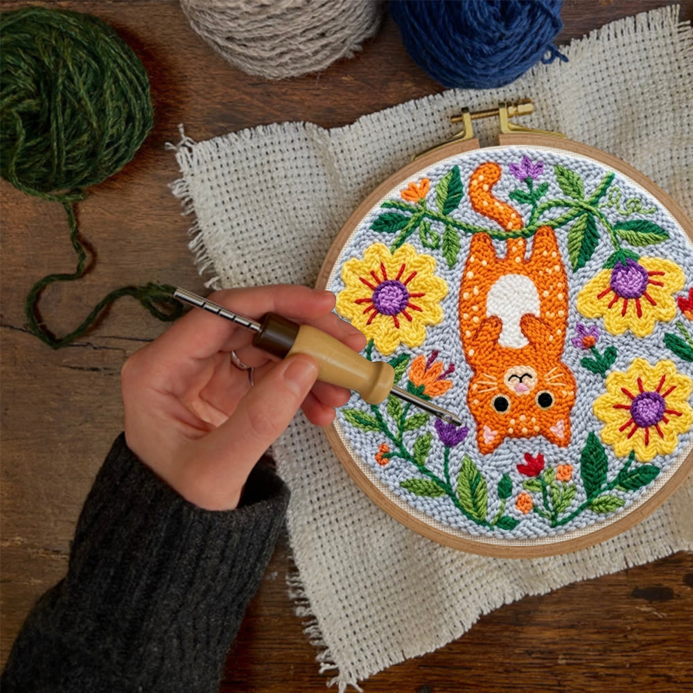 Naughty Cat Punch Needle Kit - Adorable Animal Art | Diy Wall Hanging  - image 3