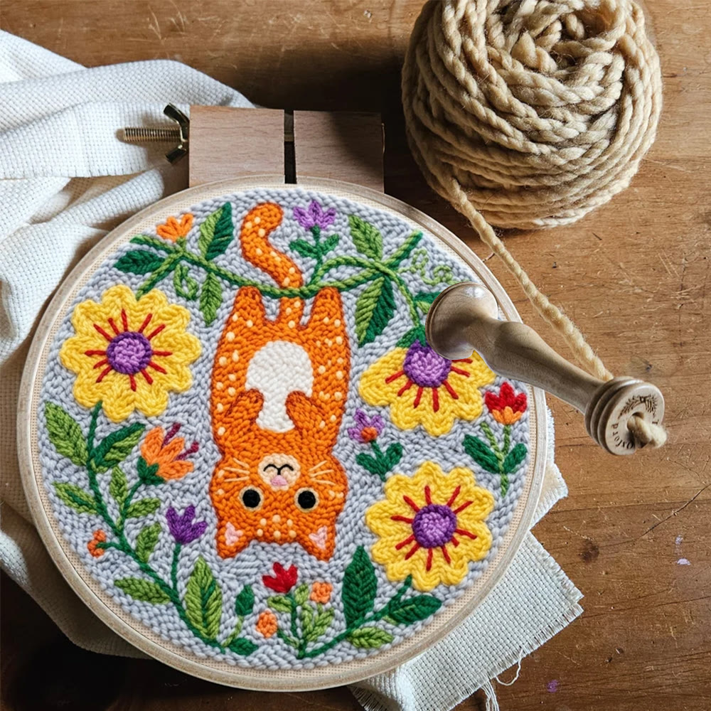 Naughty Cat Punch Needle Kit - Adorable Animal Art | Diy Wall Hanging  - image 7
