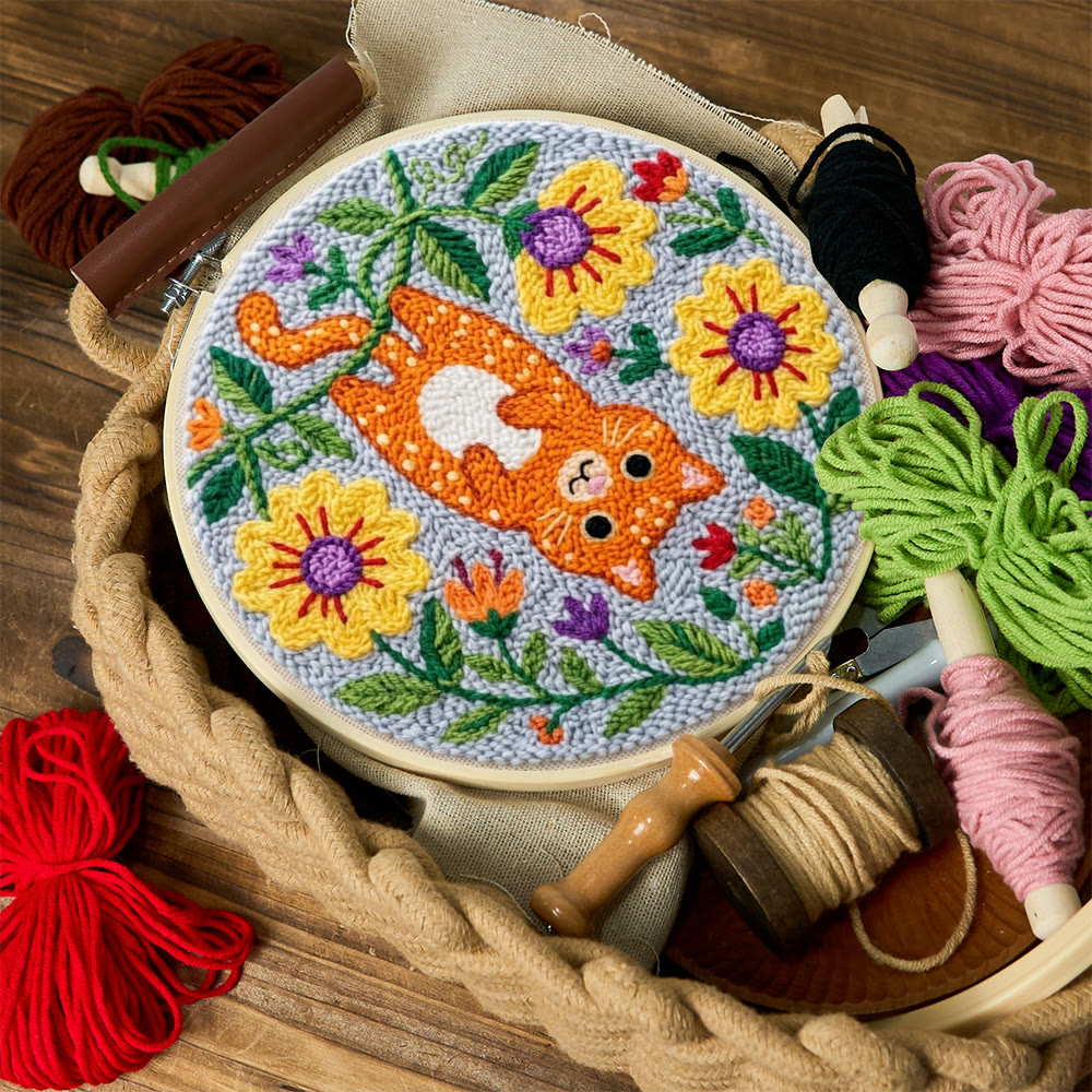 Naughty Cat Punch Needle Kit - Adorable Animal Art | Diy Wall Hanging  - image 2