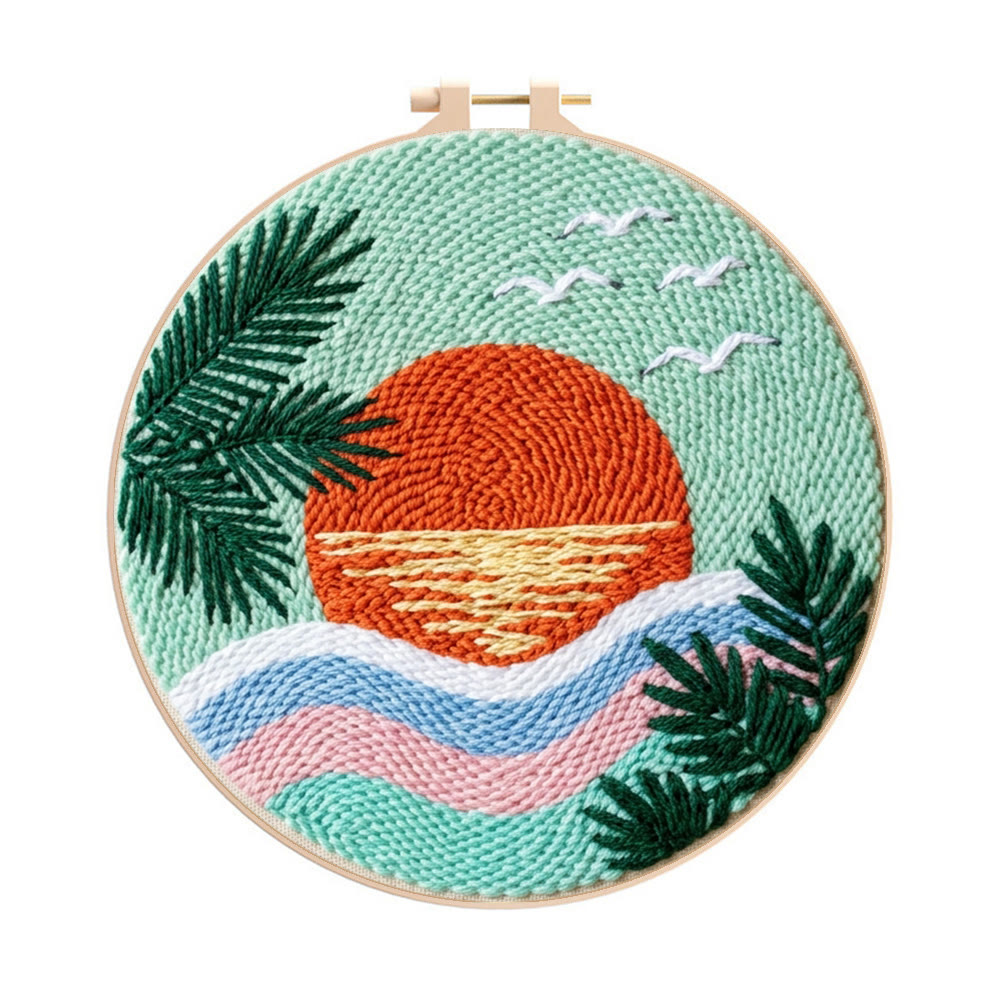 Vibrant Sunset Punch Needle Kit - Summer Landscape Art | Handmade Gift Idea - 8 inch Hoop Kit - image 1