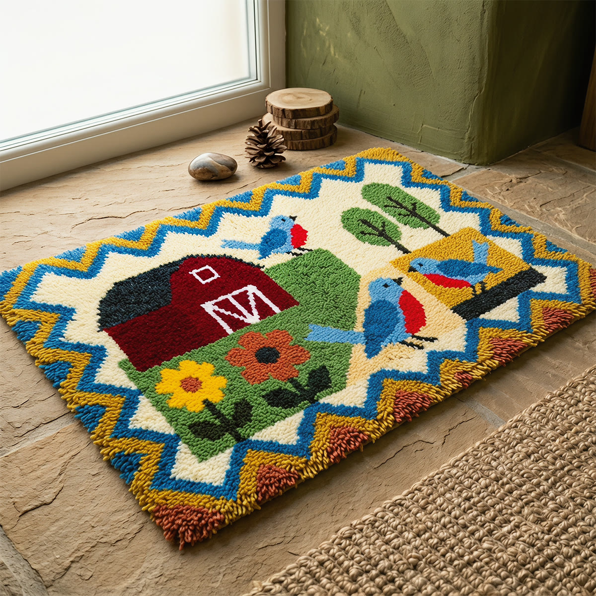 Rubbyoo Knüpfteppich-Set – Rote Scheune und Blauvogel | Einzugsgeschenk | DIY-Teppich fürs Zimmer - image 2