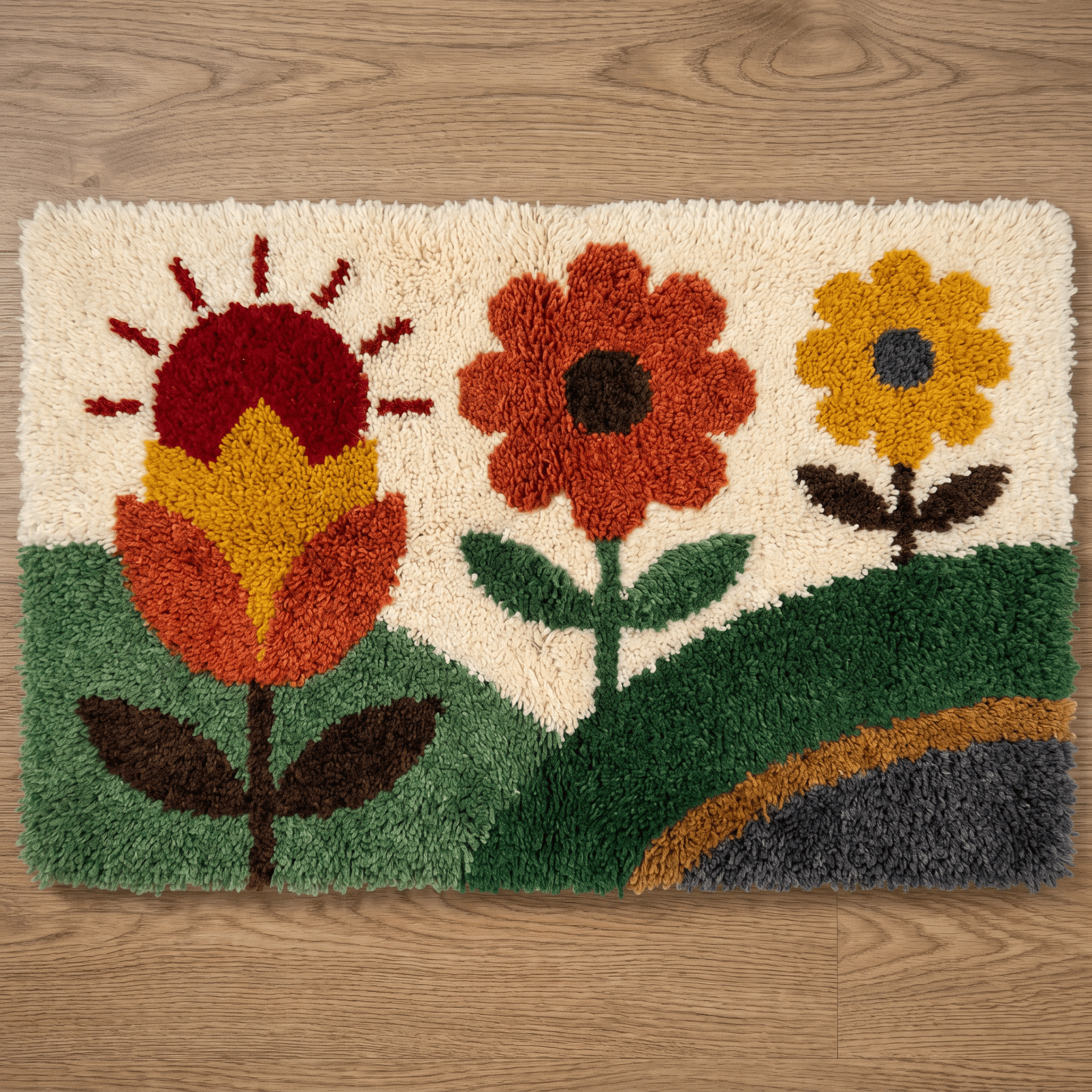 Rubbyoo Knüpfteppich-Set – Sommerblume | Blumenteppich fürs Schlafzimmer | Liebevolles, handgefertigtes Geschenk - 75 × 50 cm - image 1