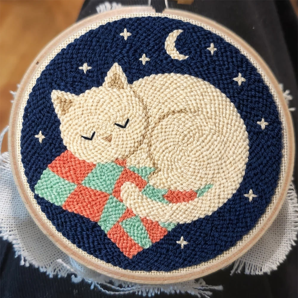 „Schlafende Katze“ Punch Needle Set – Alles in einem DIY-Bastelset | Hübsches Geschenk für Freunde - image 2