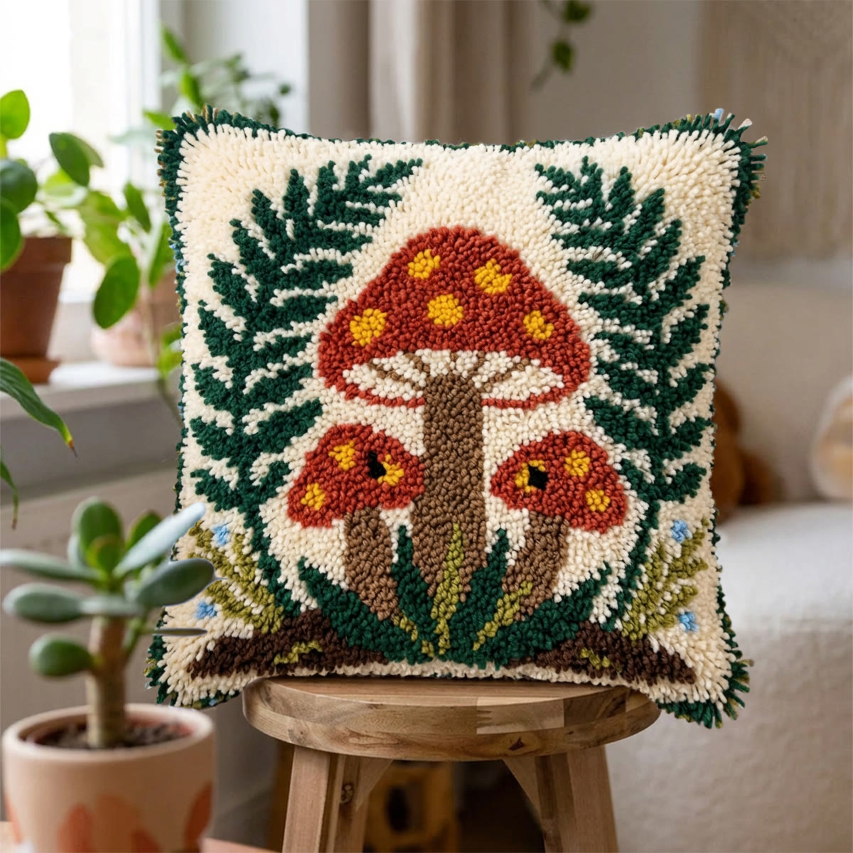 Rubbyoo Knüpfkissen-Set – Pilz und Moos | Handgefertigtes, getuftetes Dekokissen | Dekorativer Kissenbezug - image 2