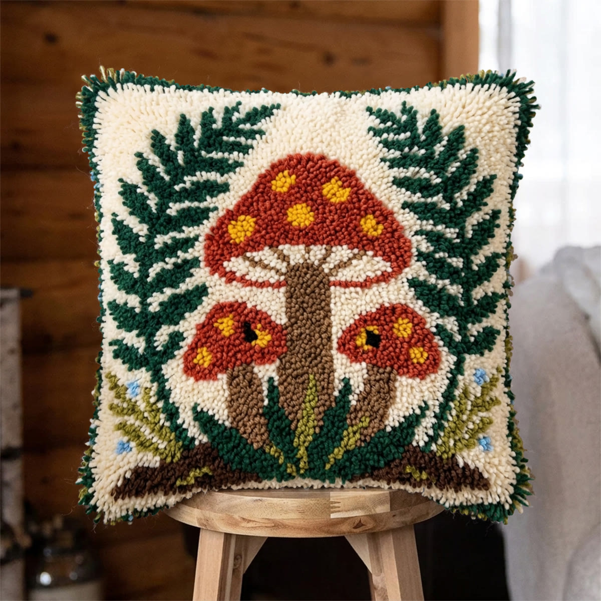 Rubbyoo Knüpfkissen-Set – Pilz und Moos | Handgefertigtes, getuftetes Dekokissen | Dekorativer Kissenbezug - 43 x 43 cm - image 1