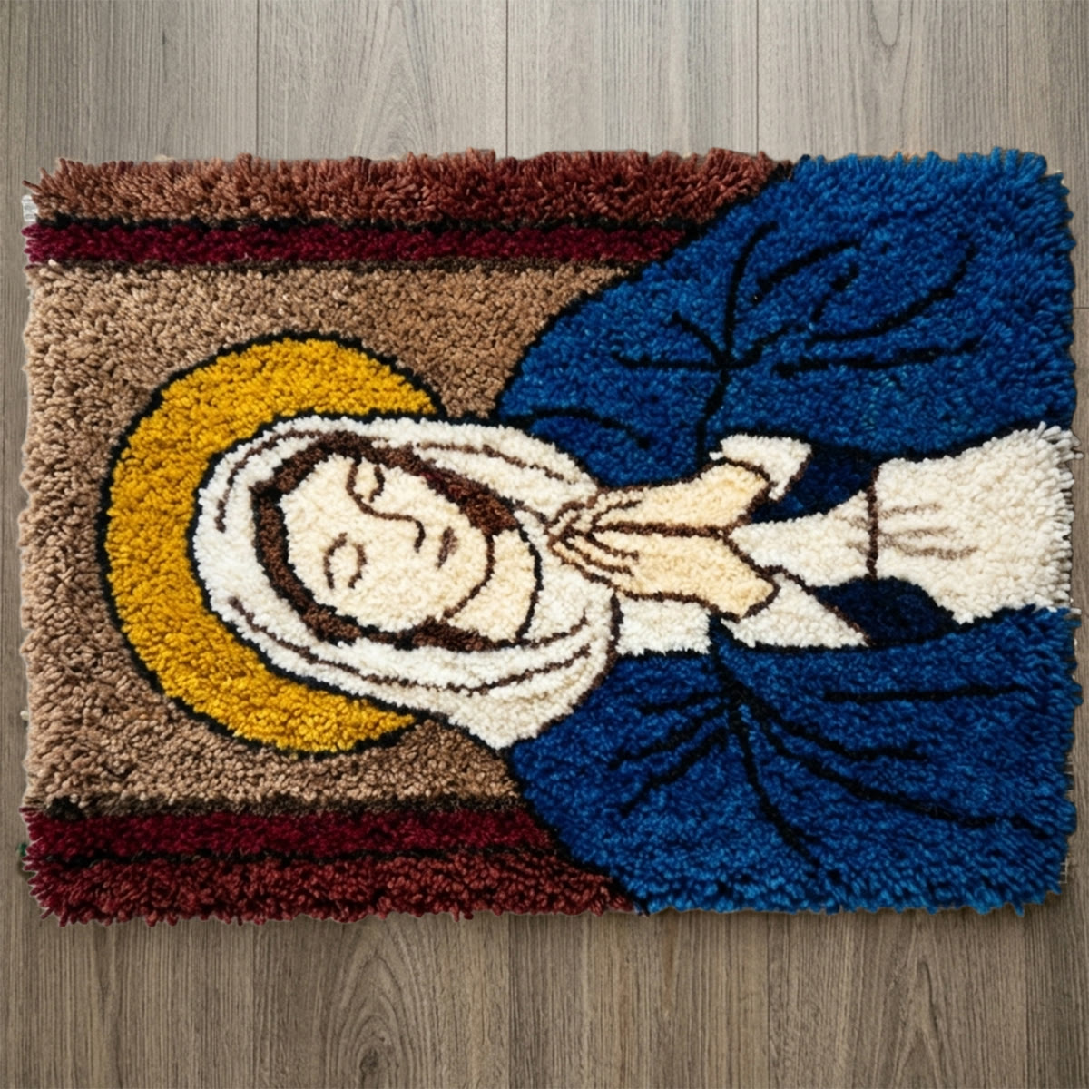 Rubbyoo Knüpfteppich-Set – Betende Jungfrau Maria | Handgefertigtes spirituelles Geschenk | Schlafzimmerteppich - 75 × 50 cm - image 1