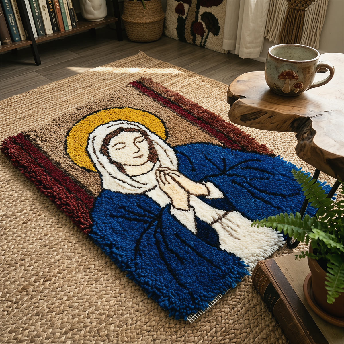 Rubbyoo Knüpfteppich-Set – Betende Jungfrau Maria | Handgefertigtes spirituelles Geschenk | Schlafzimmerteppich - image 2