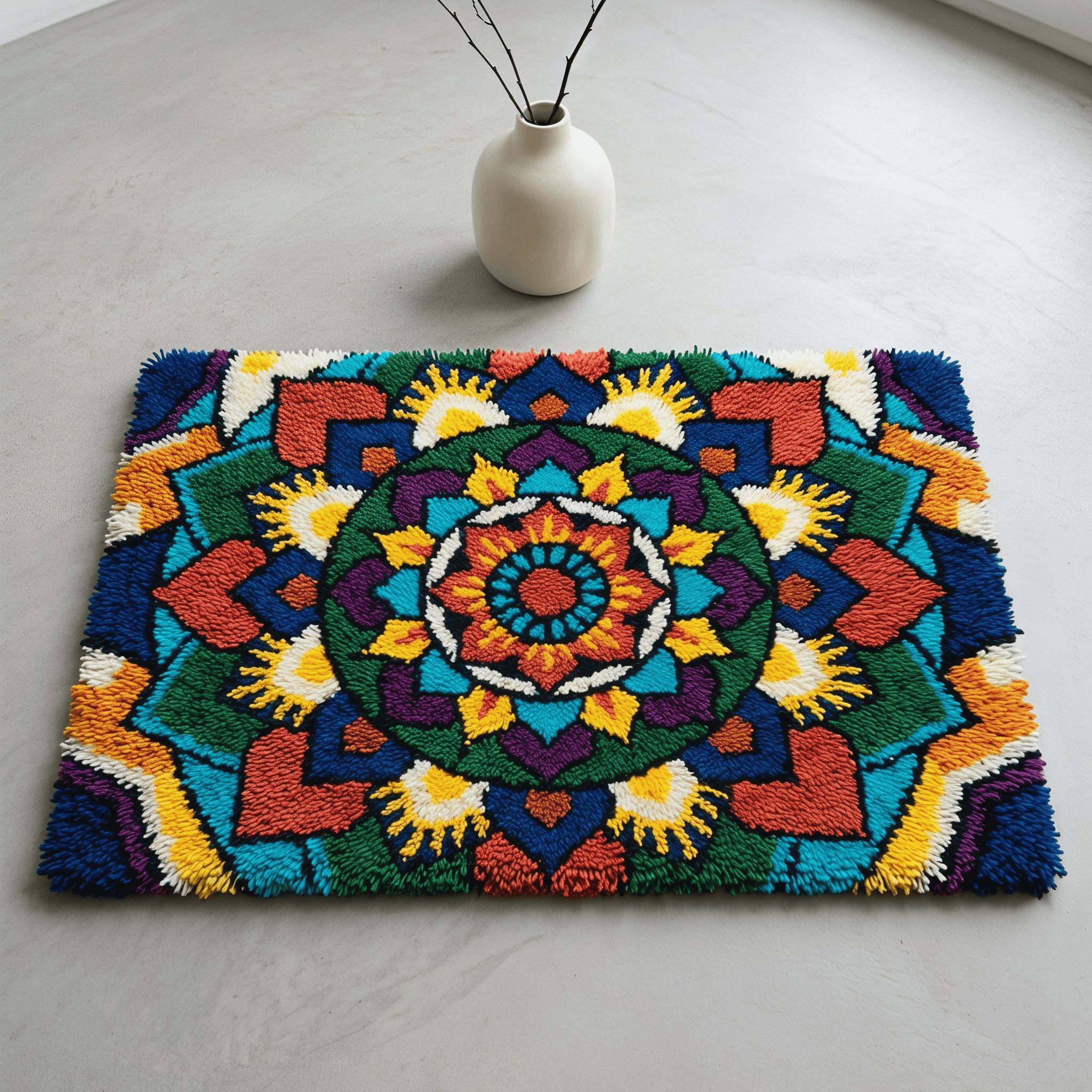 Rubbyoo Knüpfteppich-Set – Lebendiges Mandala | Geschenk für Boho-Fans | Dekoration für Studentenwohnheime - 75 × 50 cm - image 1