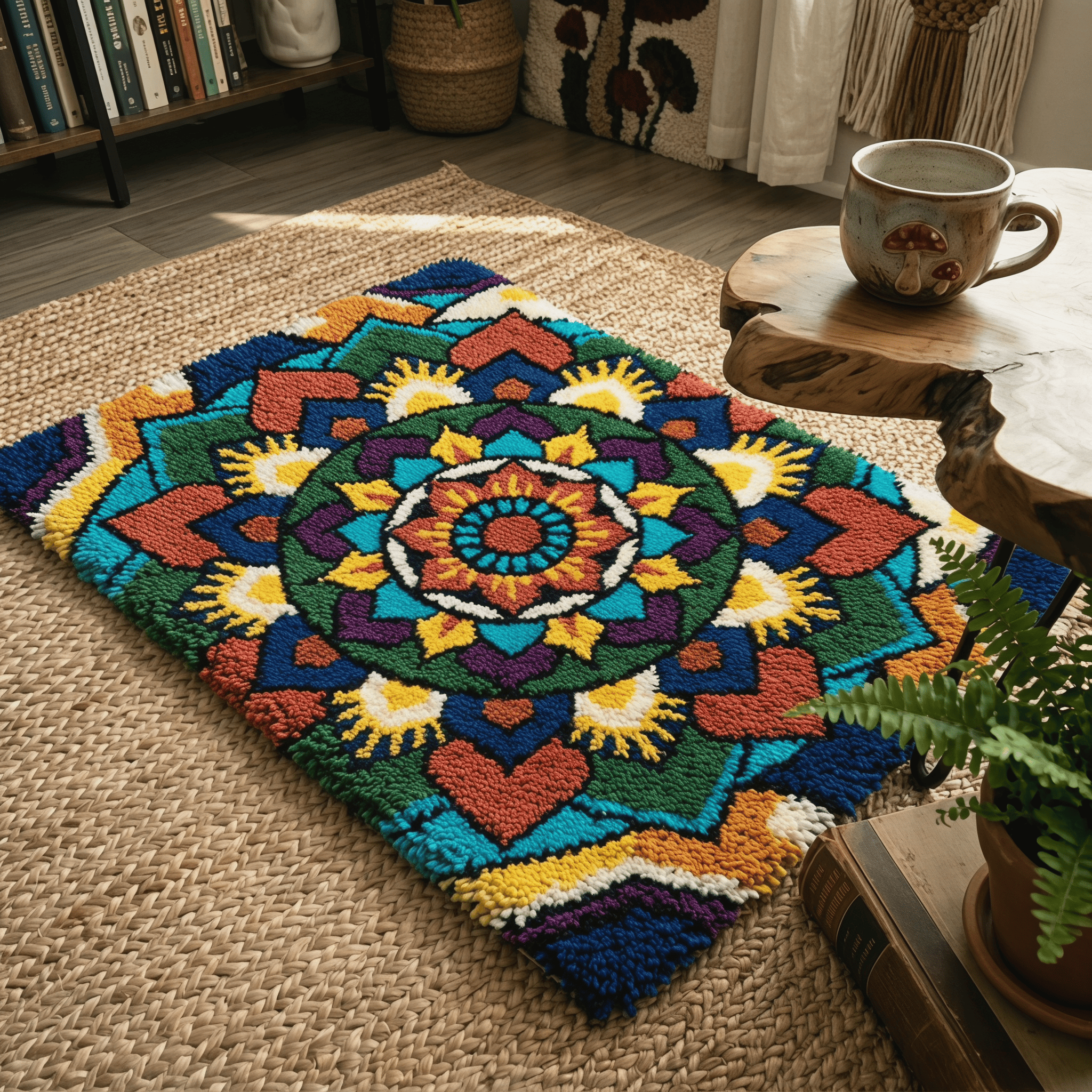 Rubbyoo Knüpfteppich-Set – Lebendiges Mandala | Geschenk für Boho-Fans | Dekoration für Studentenwohnheime - image 2