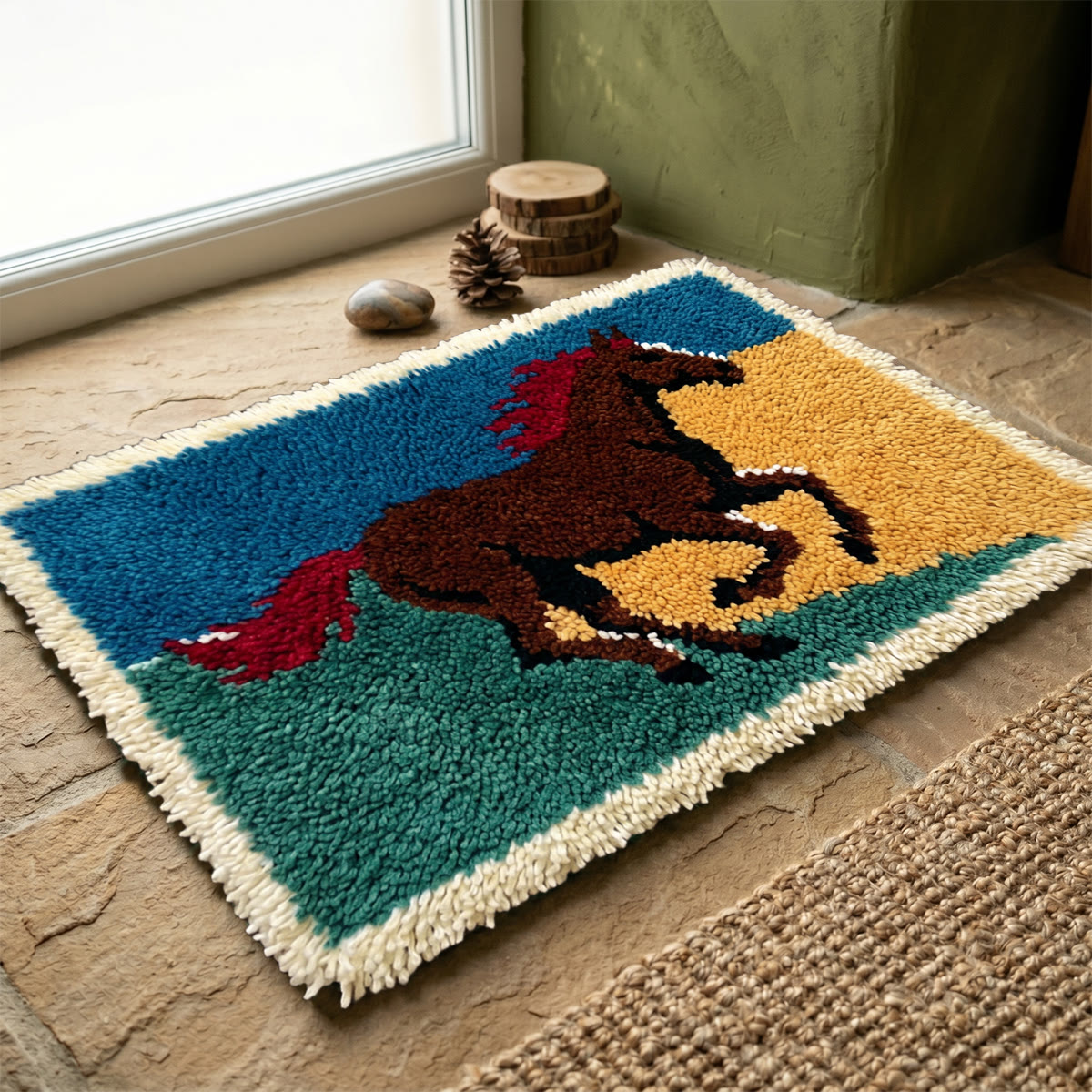 Rubbyoo Knüpfteppich-Set – Pferd mit roter Mähne | Geschenk zur Babyparty | Jungenzimmerteppich - image 2