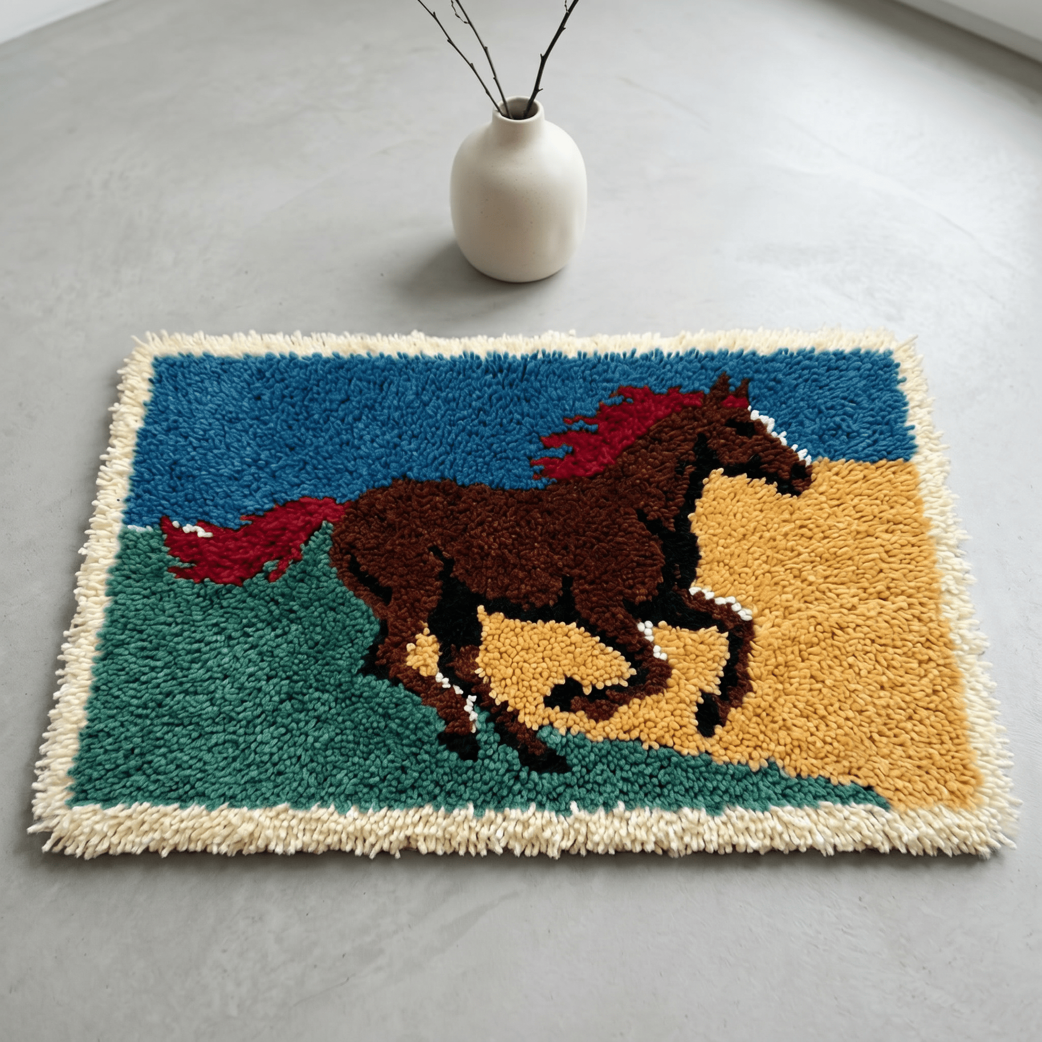 Rubbyoo Knüpfteppich-Set – Pferd mit roter Mähne | Geschenk zur Babyparty | Jungenzimmerteppich - image 6