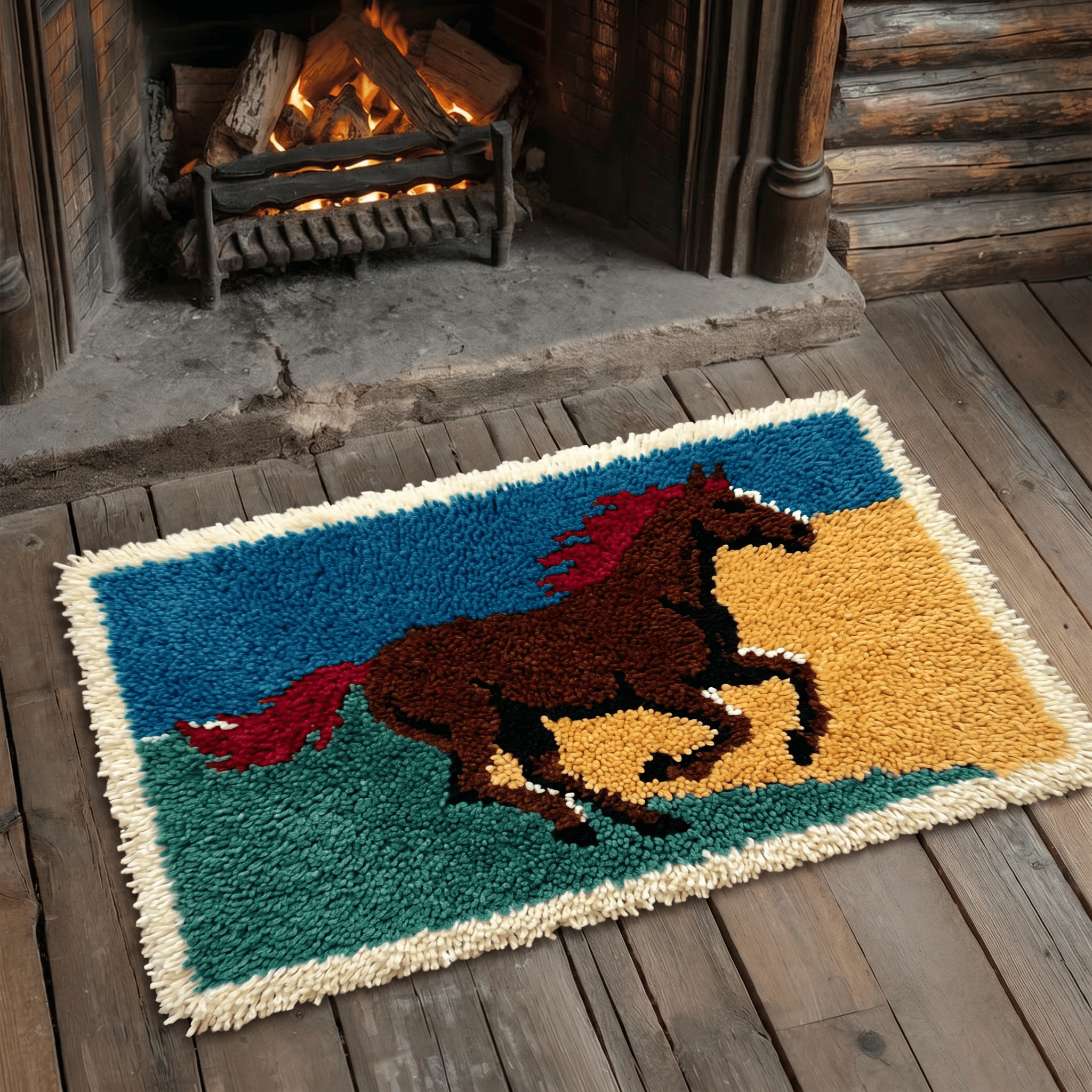 Rubbyoo Knüpfteppich-Set – Pferd mit roter Mähne | Geschenk zur Babyparty | Jungenzimmerteppich - image 8