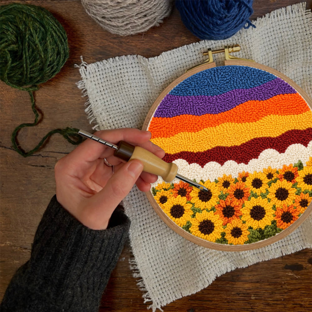 Sonnenblumenfeld im Sonnenuntergang – Punch-Needle-Set – Warme, florale Farben | Gemütliche Dekoration - image 9