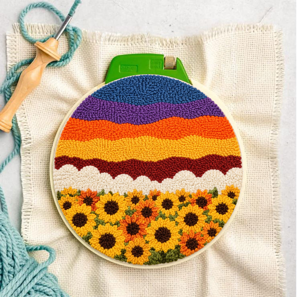 Sonnenblumenfeld im Sonnenuntergang – Punch-Needle-Set – Warme, florale Farben | Gemütliche Dekoration - image 3