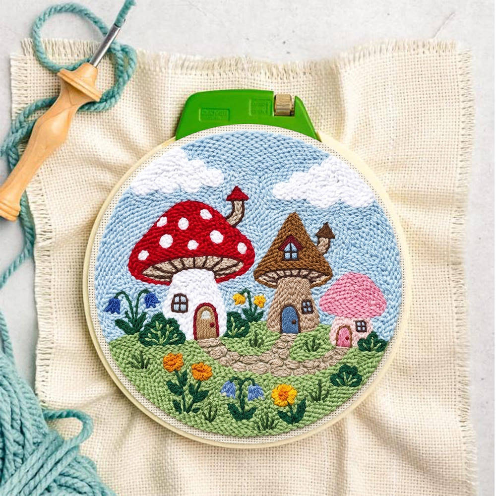 Punch-Needle-Set „Pilzhaus-Paradies“ – Märchenhaftes Muster | Perfektes Nähset als Geschenk für Sie - image 4