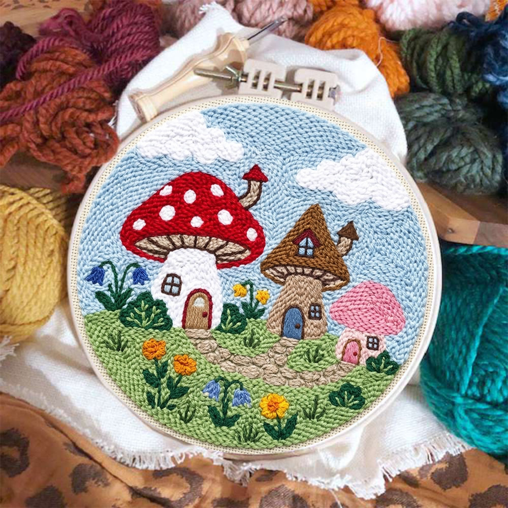 Punch-Needle-Set „Pilzhaus-Paradies“ – Märchenhaftes Muster | Perfektes Nähset als Geschenk für Sie - image 2