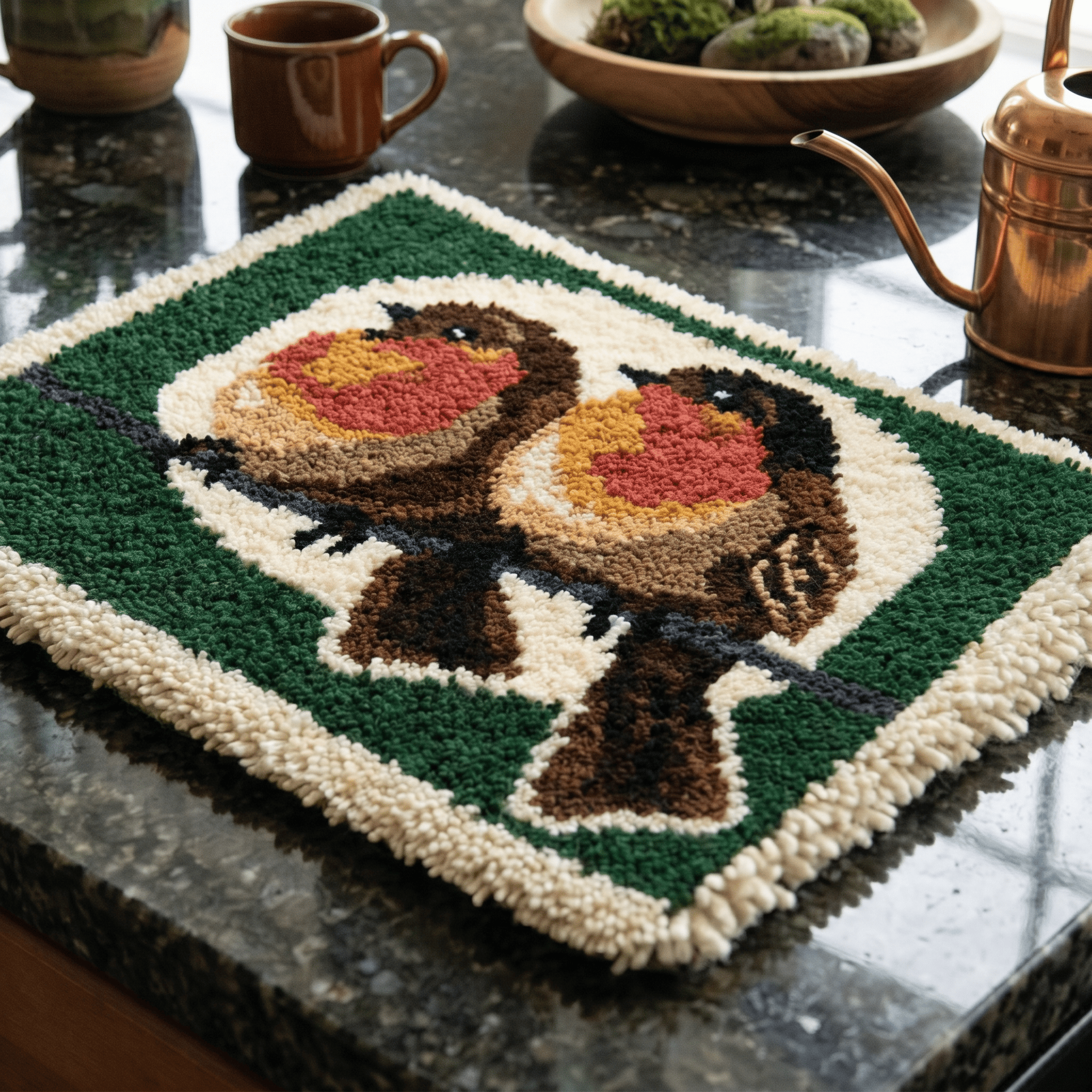 Rubbyoo Knüpfteppich-Set – Niedliche Spatzen | DIY-Bastelprojekt für Anfänger | Handgeknüpfter Tierteppich - image 3
