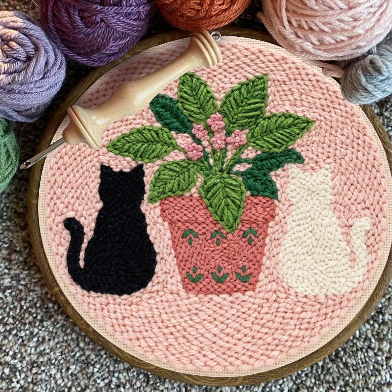 Punch-Needle-Set mit schwarz-weißer Katze – Einzigartige rosa Wohndekoration | Kreatives Einzugsgeschenk - image 4