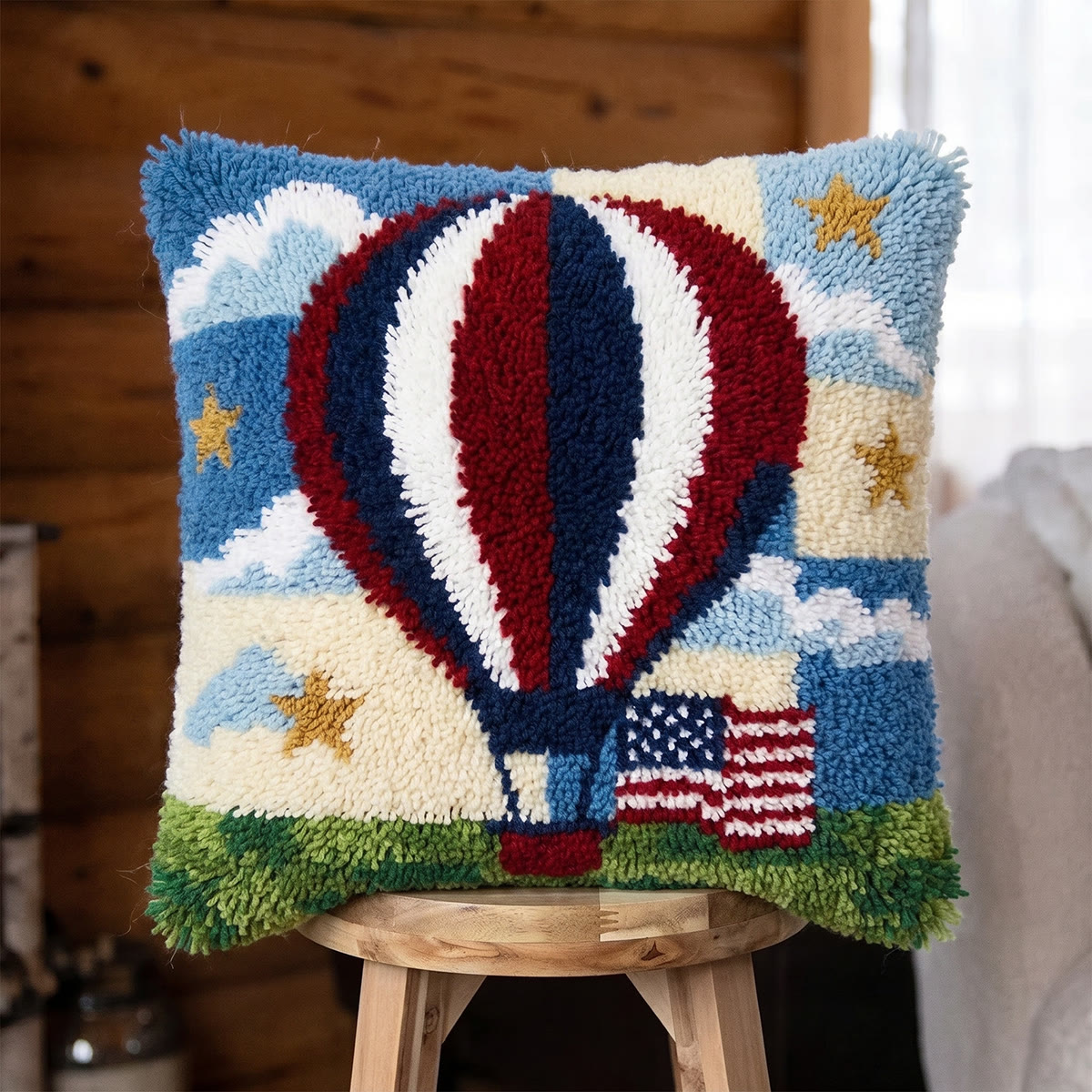 Rubbyoo Knüpfkissen-Set – Heißluftballon | Geschenkidee zum 4. Juli | Kinderzimmerkissen - 43 x 43 cm - image 1