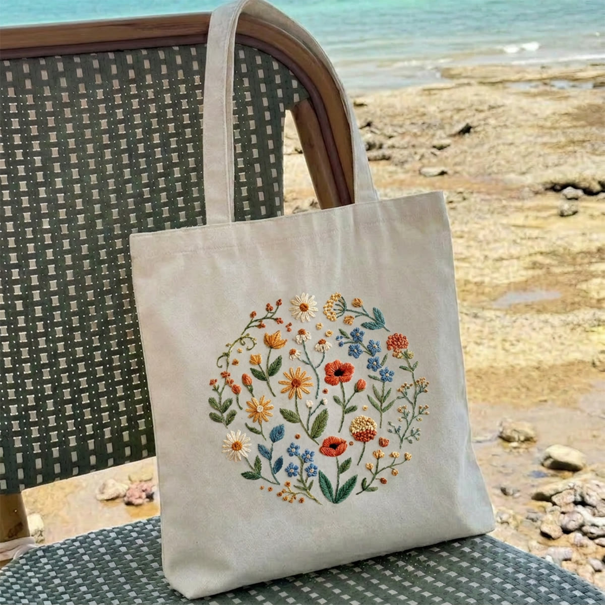 Rubbyoo Stickset für Tragetasche – Wildblumenblüte | DIY-Urlaubsrucksack | Einzigartiges botanisches Handarbeitsprojekt - 11,8" × 13,8" - Weiß - image 2