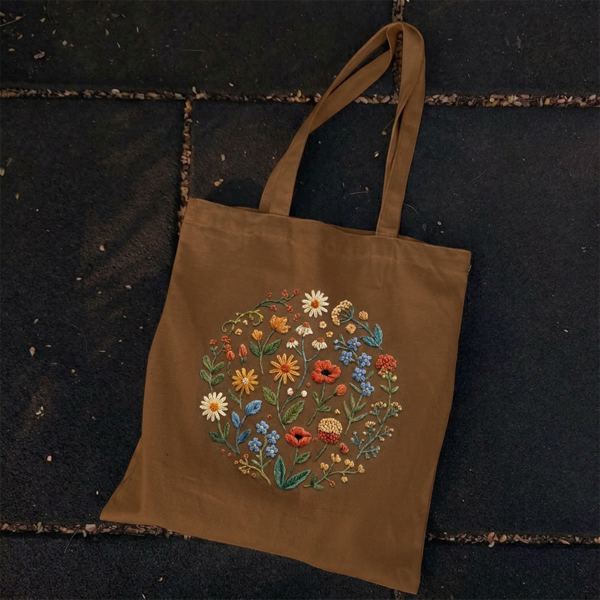 Rubbyoo Stickset für Tragetasche – Wildblumenblüte | DIY-Urlaubsrucksack | Einzigartiges botanisches Handarbeitsprojekt - 11,8" × 13,8" - Braun - image 1