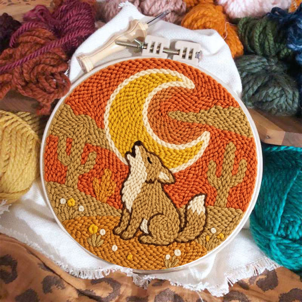 Heulender Wolf unter dem Mond – Punch-Needle-Set – Boho-Stil Nähprojekt | Anfängerfreundliche Tierstickerei - image 3